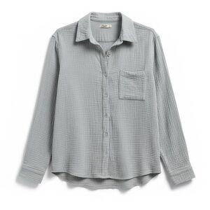 Faherty Gauze Button Down Shirt Women’s Grey Medium Lightweight Cotton Top
